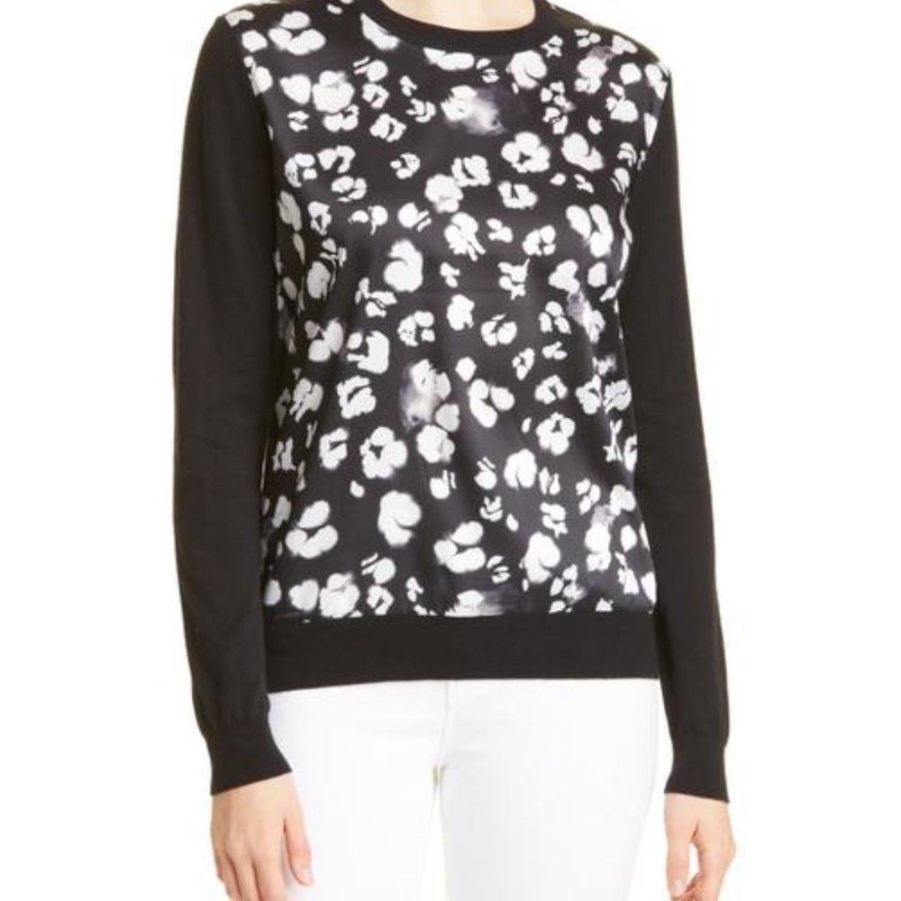 Ted Baker Chalia Floral Mix Media Cotton & Silk Blend Sweater Size 3 (US 8)